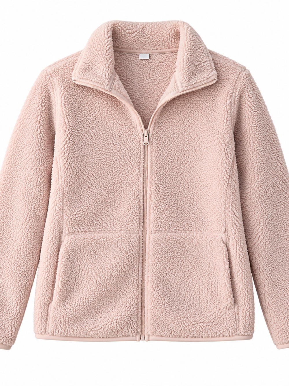 Blush Pink Sherpa Fleece Full Zip Jacket Size S/M Cozy Winter Teddy Coat